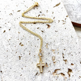 Gold cross + crystal necklace