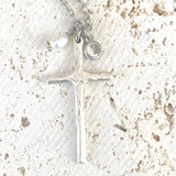 Cross necklace with rustic pearl
