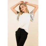 Sequin Sleeve Rib Knit Top