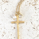 Cross necklace with rustic pearl