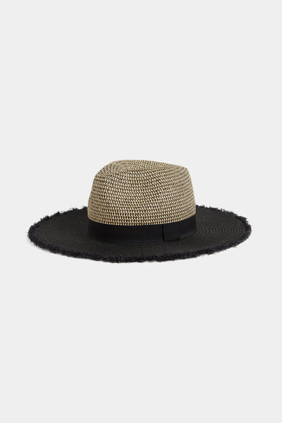 Black frayed straw hat