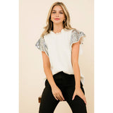 Sequin Sleeve Rib Knit Top