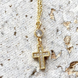 Gold cross + crystal necklace