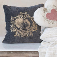 Square Cotton Velvet Printed Pillow w/ Hand-Embroidered Beads