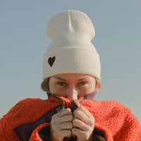 Heart Cuffed Beanie-White