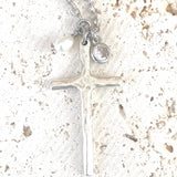 Cross necklace with rustic pearl