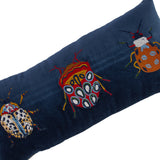 Cotton Velvet Embroidered Lumbar Pillow w/ Beetles
