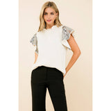 Sequin Sleeve Rib Knit Top