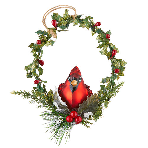 Cardinal holly wreath ornament