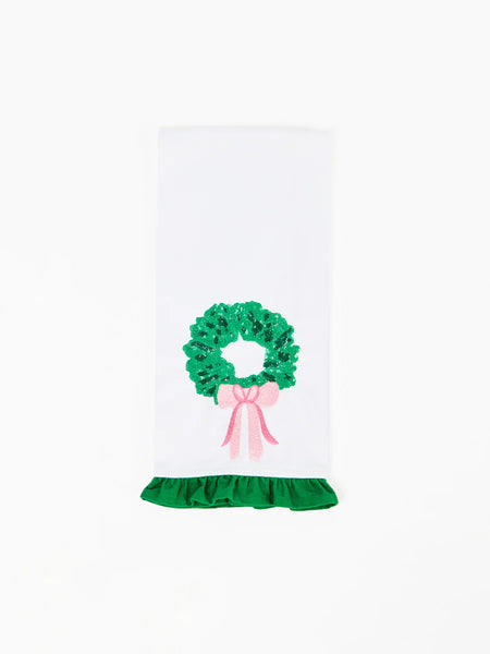 Mary Square sequin wreath tea towel