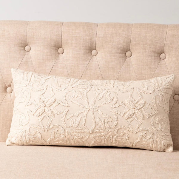 Ivory Embroidered Lumbar Pillow