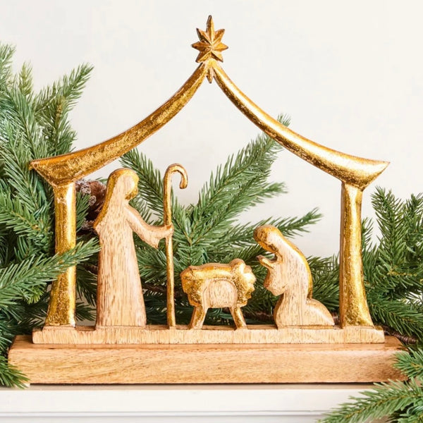 Wood Manger Nativity