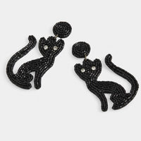 Black Cat Beaded Earrings