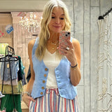 Blue Linen Vest