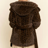 FAUX FUR LEOPARD PRINT HOODED JACKET