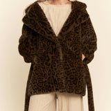 FAUX FUR LEOPARD PRINT HOODED JACKET
