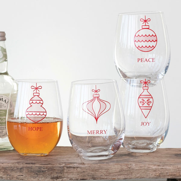 Stemless Red Ornament Wine Glass