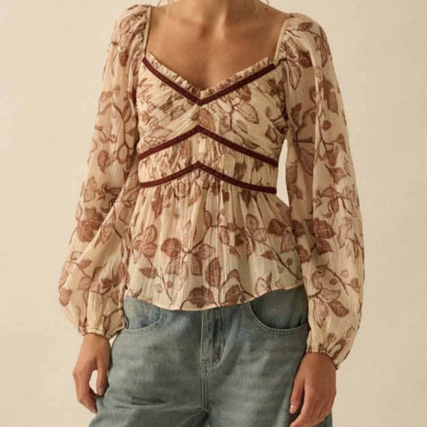 Velvet-Trim Babydoll Top