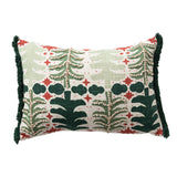 Lumbar Pillow with Tree Pattern, Embroidery & Tufted Fringe