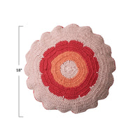 18" Round Cotton Slub Crocheted Pillow w/ Scalloped Edge