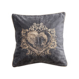 Square Cotton Velvet Printed Pillow w/ Hand-Embroidered Beads