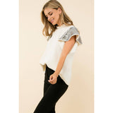 Sequin Sleeve Rib Knit Top