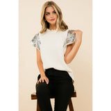 Sequin Sleeve Rib Knit Top