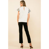 Sequin Sleeve Rib Knit Top