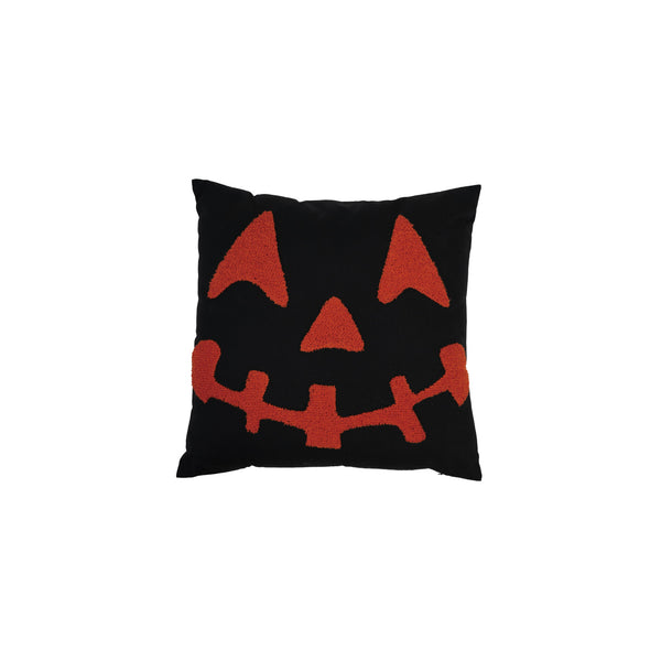 18" Square Cotton Pillow with Jack-O-Lantern Embroidery