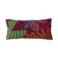 27"L x 12"H Embroidered Fabric Indoor/Outdoor Lumbar Pillow w/ Tufted Botanicals