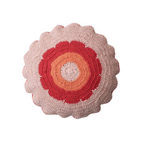 18" Round Cotton Slub Crocheted Pillow w/ Scalloped Edge