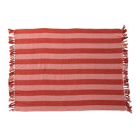 Woven Recycled Cotton Blend Throw with Stripes & Fringes