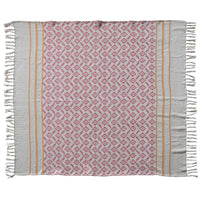 Woven Recycled Cotton Blend Jacquard Throw with Stripes & Tassels