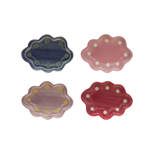 Stoneware Scalloped Dish w/ Wax Relief Design, 4 Colors ©