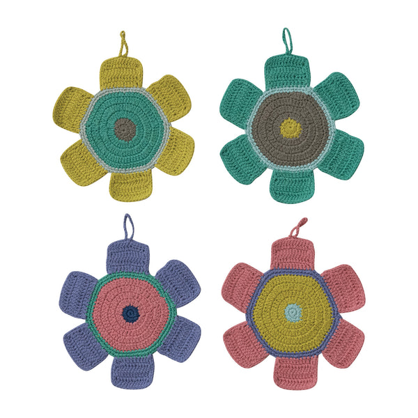 Cotton Crocheted Flower Shaped Pot Holder, 4 Styles