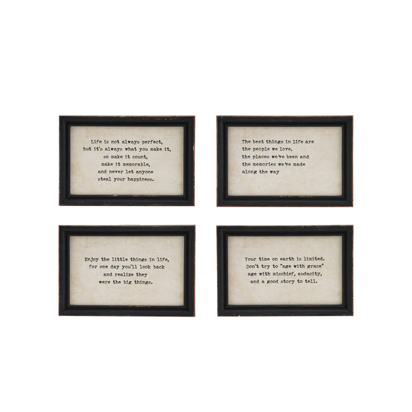 Wood Framed Wall Décor w/ Saying, Black & White, 4 Styles