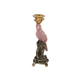 Resin Taper Holder with Parrot on Branch, Antique Gold Finish & Pink