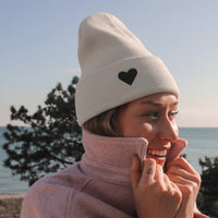 Heart Cuffed Beanie-White