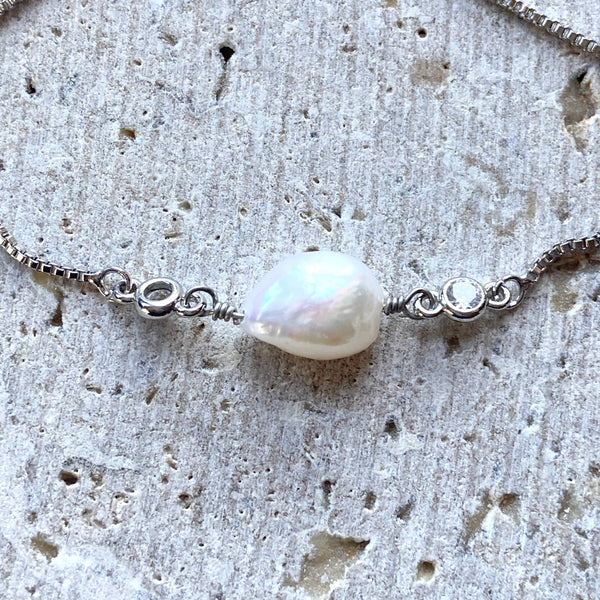 White pearl silver slider bracelet