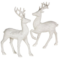 13 White Glittered Deer