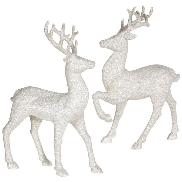 13 White Glittered Deer