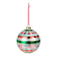 5 Pink and Green Plaid Ball Ornament