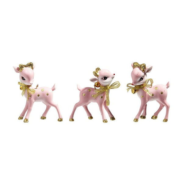 3 Pink Retro Deer Ornament