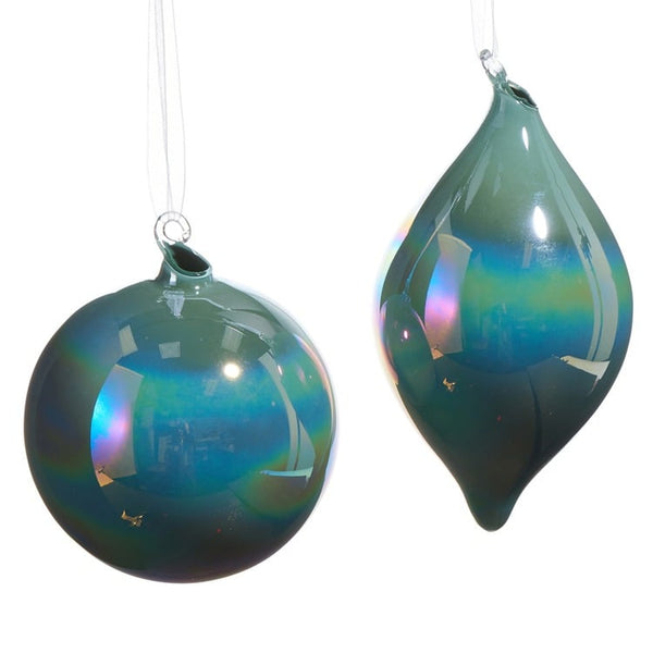 4 Blue Iridescent Blown Glass Ornament