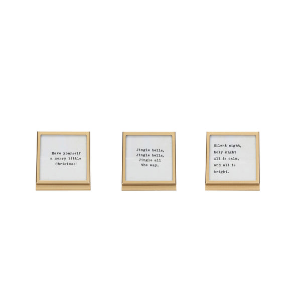 Metal & Glass Frame w/ Easel & Saying, 3 Styles (Holds 3" Square Photo)