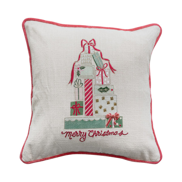 20" Square Pillow with Gifts, Embroidery, Piping & Velvet Back ©