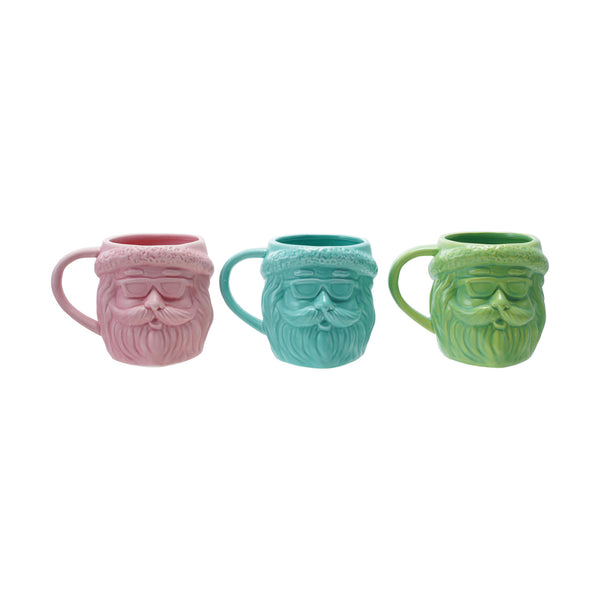 18 oz. Stoneware Santa Head Shaped Mug, 3 Matte Colors