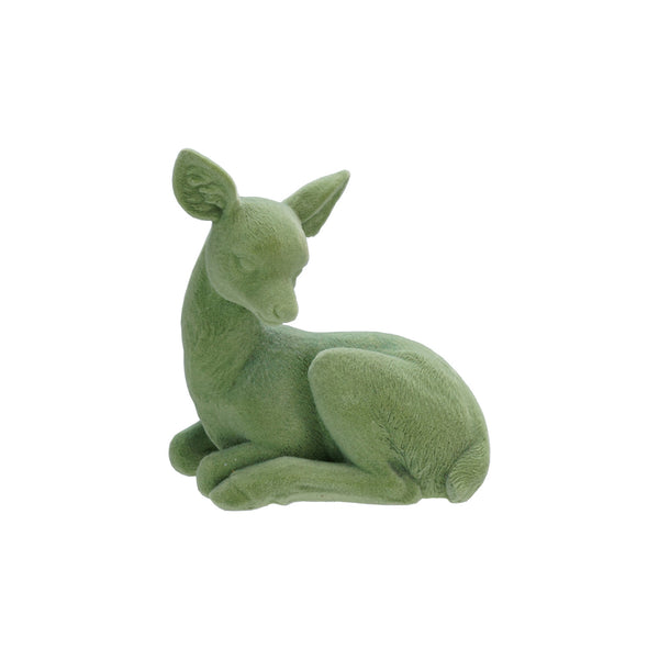 4-1/2"L x 2-3/4"W x 4-3/4"H Flocked Resin Sitting Deer, Mint Color