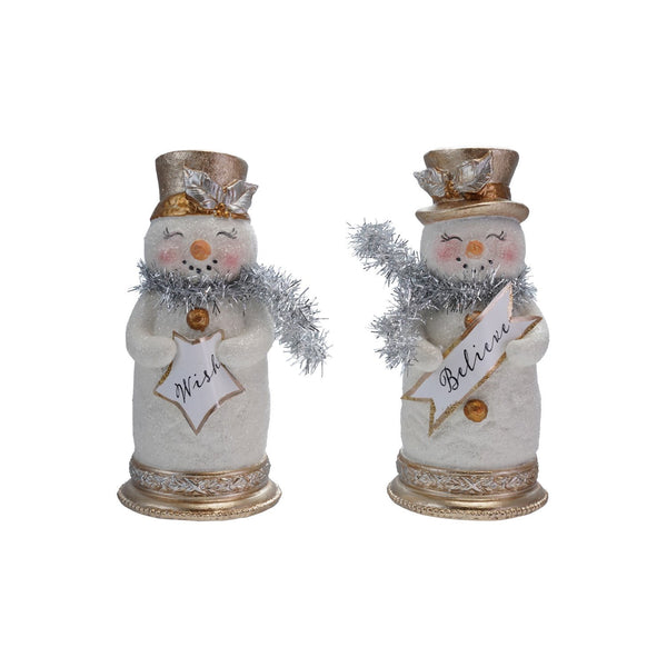 Resin Snowman with Glitter, Tinsel Scarf & Sign, 2 Styles