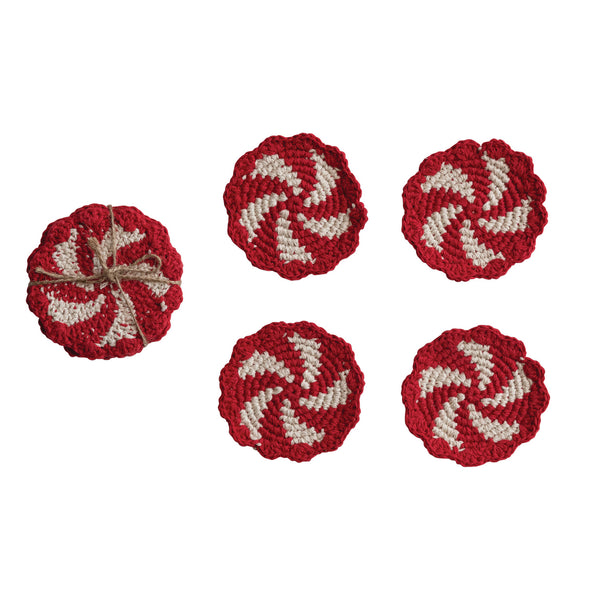 Crocheted Candy Shaped Coasters, Set of 4 Tied with Jute